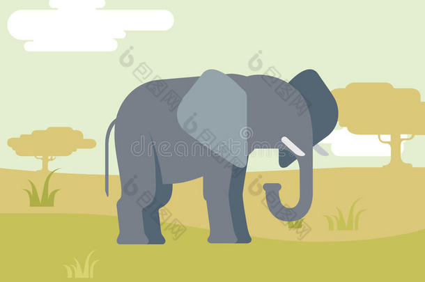 大象草原平面设计卡通载体野生动物