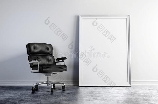 3d扶手椅和空白白色边框