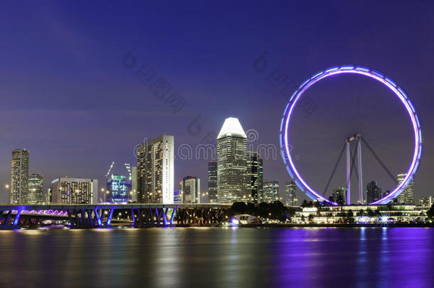夜间新加坡巨型摩天轮