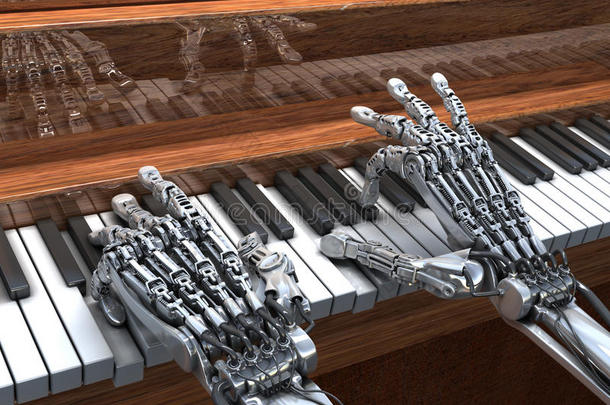 机器人会弹钢琴。高科技插图