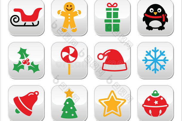 圣诞按钮套装-圣诞老人、圣诞树、礼物
