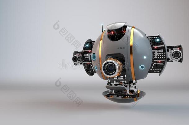 机器人。机器人。飞行摄影机无人机。