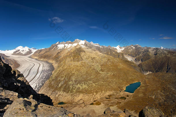 阿尔卑斯山最大的冰川阿勒奇冰川的壮丽景色
