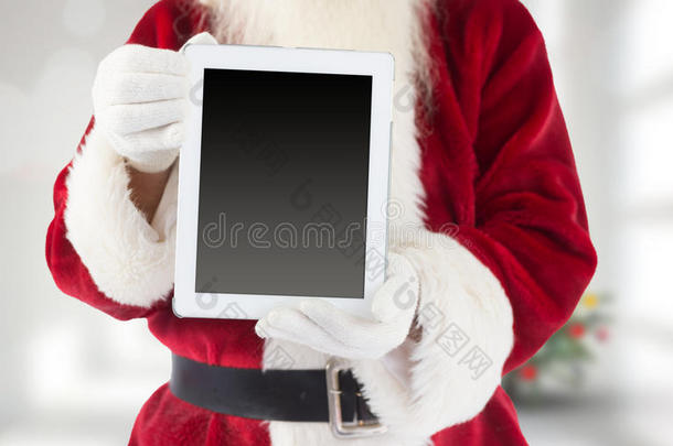 圣诞老人展示平板电脑合成图片