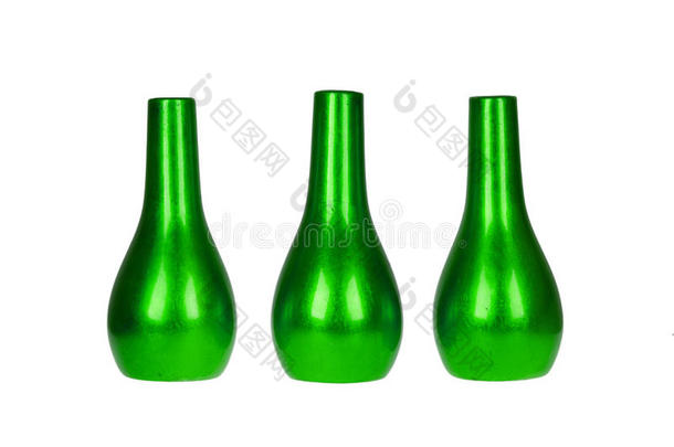 三个鲜绿色的花瓶