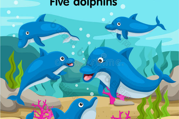 数字插画家与五只海豚