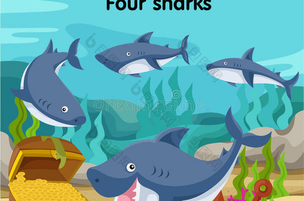 四条鲨鱼数字插画家