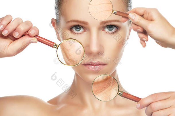 美容概念皮肤老化。抗衰老程序，恢复活力，提升，紧致面部肌肤