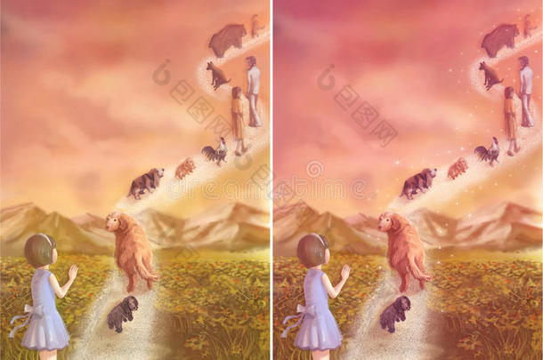 一个小女孩正在向她心爱的宠物和家人<strong>告别</strong>，他们要去天堂