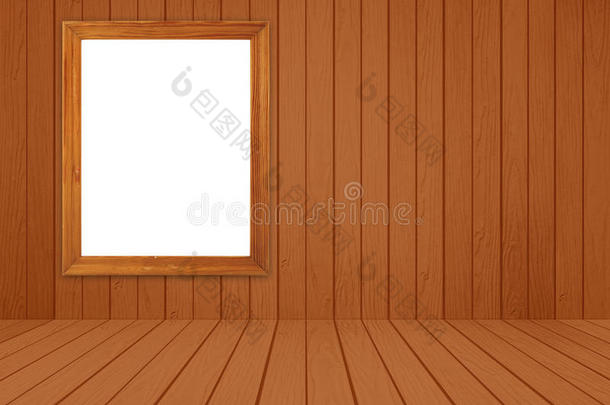 室内木质框架，白色木墙和木地板背景