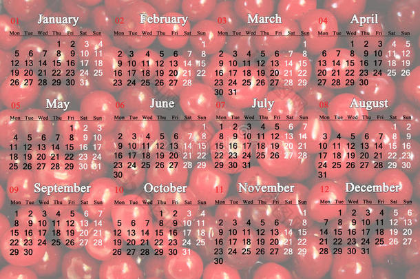 以红樱桃为背景的2015年日历