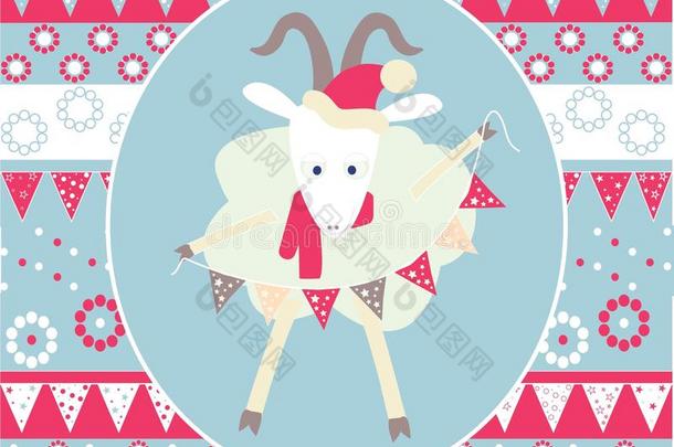 圣诞插画戴花环的山羊
