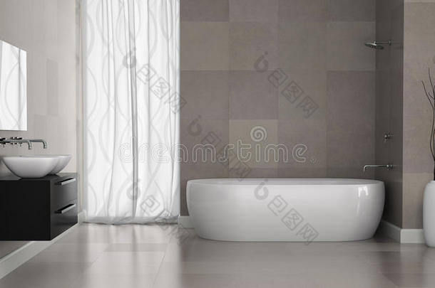现代浴室室内灰色<strong>瓷砖墙面</strong>