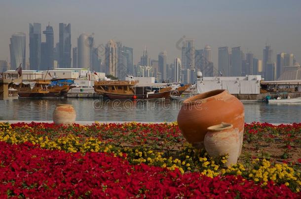中东，<strong>卡塔尔</strong>，多哈，西湾中央金融区从东湾区