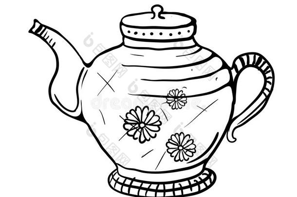 茶壶素描，矢量图
