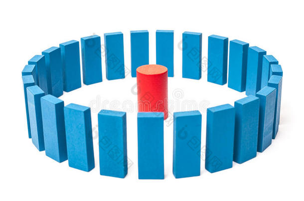 一圈蓝色的方块围绕着一个红色的圆圈