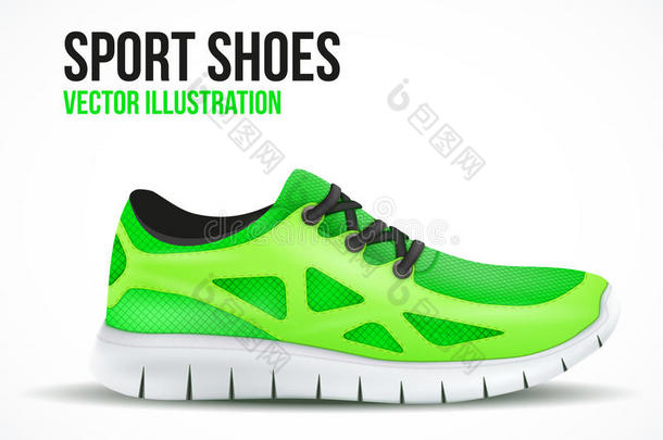 绿色跑鞋。明亮的运动鞋标志。