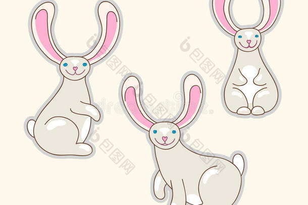 兔子。可爱的兔子动物卡通人物