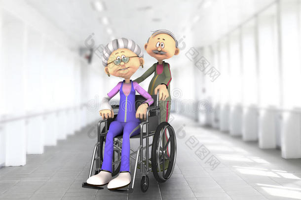 老年夫妇<strong>住院</strong>轮椅