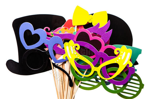 摄影棚生日派对套装眼镜，帽子，皇冠，面具，嘴唇，胡子