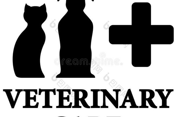 黑色兽医护理图标与宠物，十字架