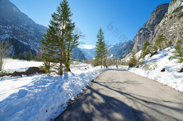 <strong>初冬</strong>下雪，晚秋下雪。森林里的冬天的路。