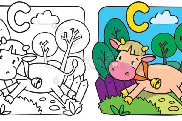 小牛或小牛的彩色书。字母c