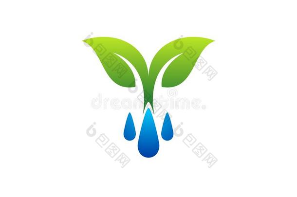 水滴标志，露水和植物符号，春天的图标