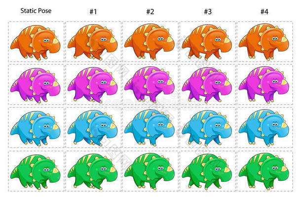 四只有趣的恐<strong>龙行</strong>走的动画。