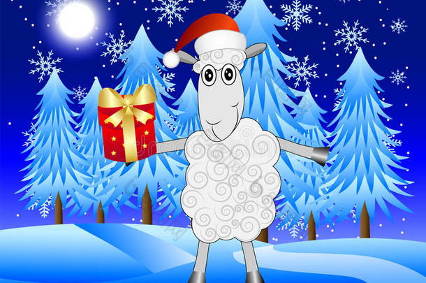 喜<strong>羊羊</strong>与礼物背景夜冬季景观