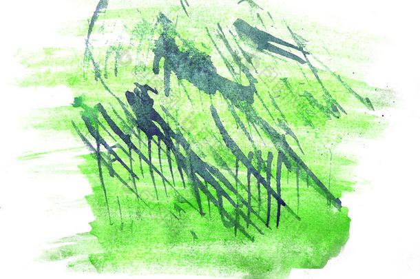 艺术水彩水墨画绿色水彩