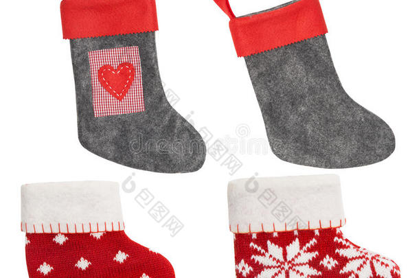 圣诞长袜，红袜子挂着孤立的白色背景