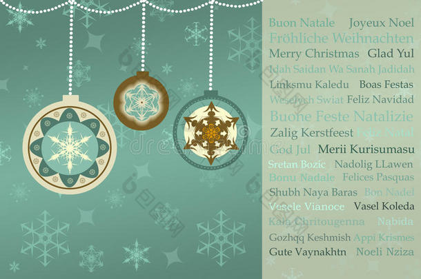 复古圣诞背景下多种语言的圣诞祝福语