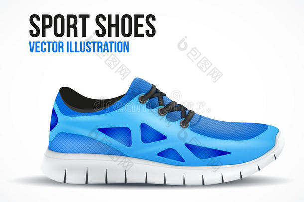 蓝色跑鞋。明亮的运动鞋标志。