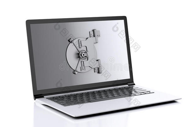 笔记本电脑和密码锁。数据安全概念。