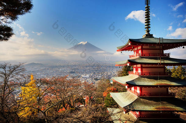 日本富士山秋天的色彩。