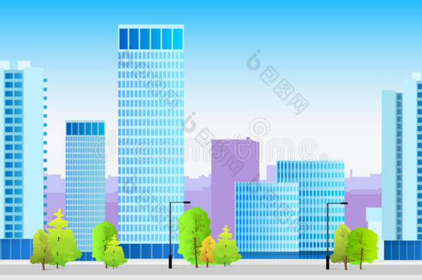 城市天际线蓝色插画建筑