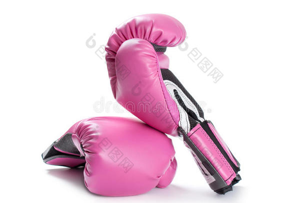 白色隔离的粉色拳击<strong>手套</strong>
