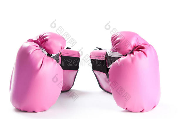 白色隔离的粉色拳击手套