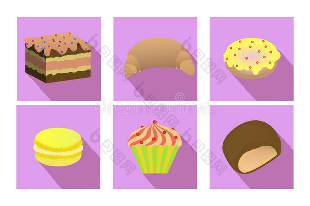 扁平烘焙：纸杯蛋糕、蛋糕、通心粉、饼干、饼干、牛角面包