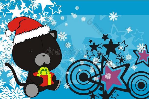 黑猫<strong>可爱卡通</strong>圣诞老人服装背景