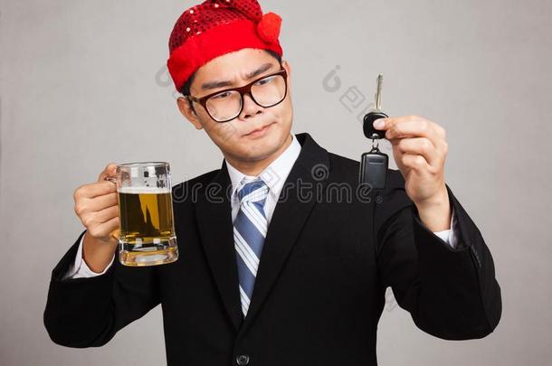 戴着派对帽的亚洲商人决定酒后驾车