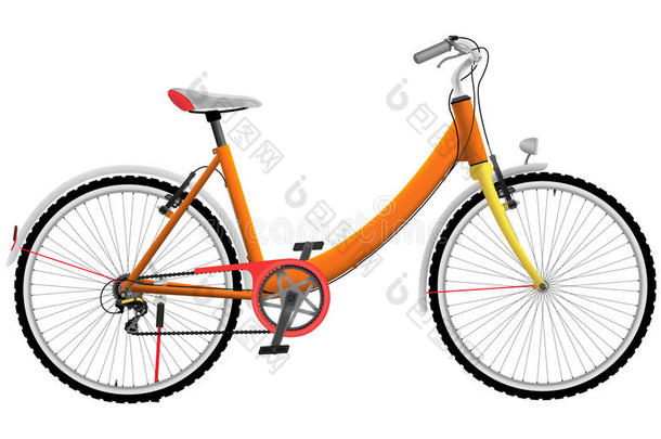 白色隔离的女士橙色运动自行车