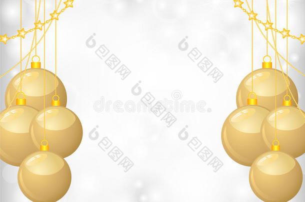 圣诞背景与金球和金珠花环