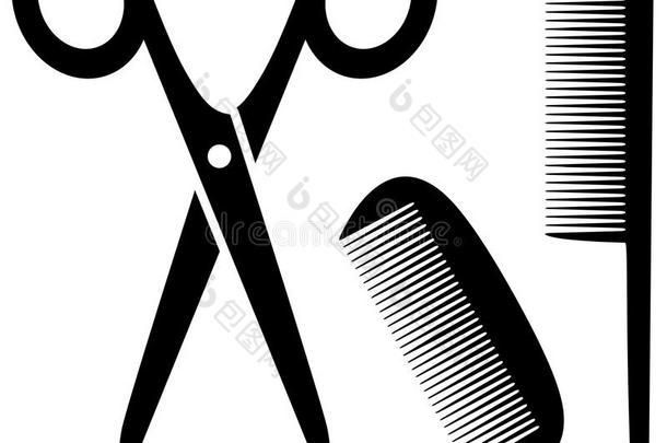 理发工具图标与剪刀和梳子