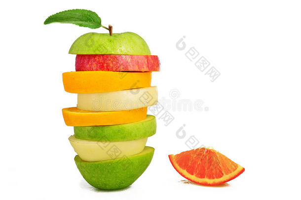 混合<strong>水果</strong>片，新鲜<strong>水果沙拉</strong>，苹果梨，橘子和青苹果