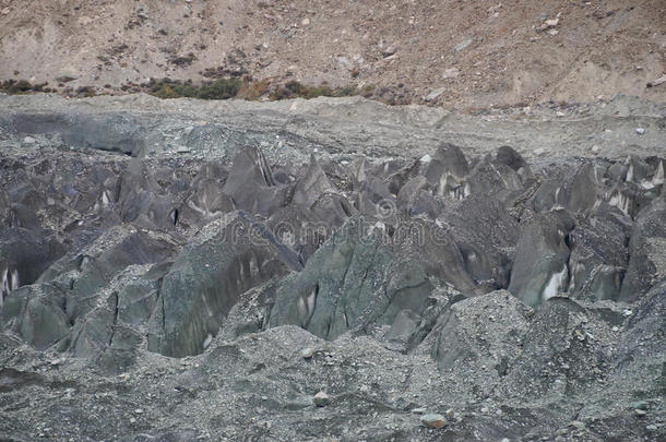 巴基斯坦霍珀山谷的霍珀冰川特写镜头