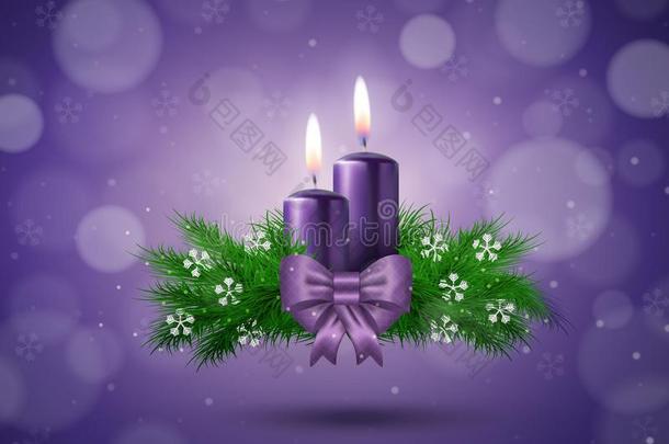 带紫色矢量蜡烛的圣诞许愿卡
