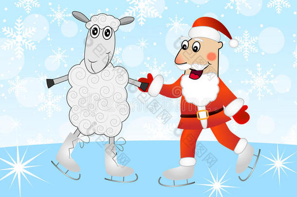 圣诞老人和羊溜冰鞋