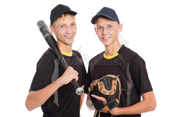 双胞胎兄弟-年轻棒球运动员